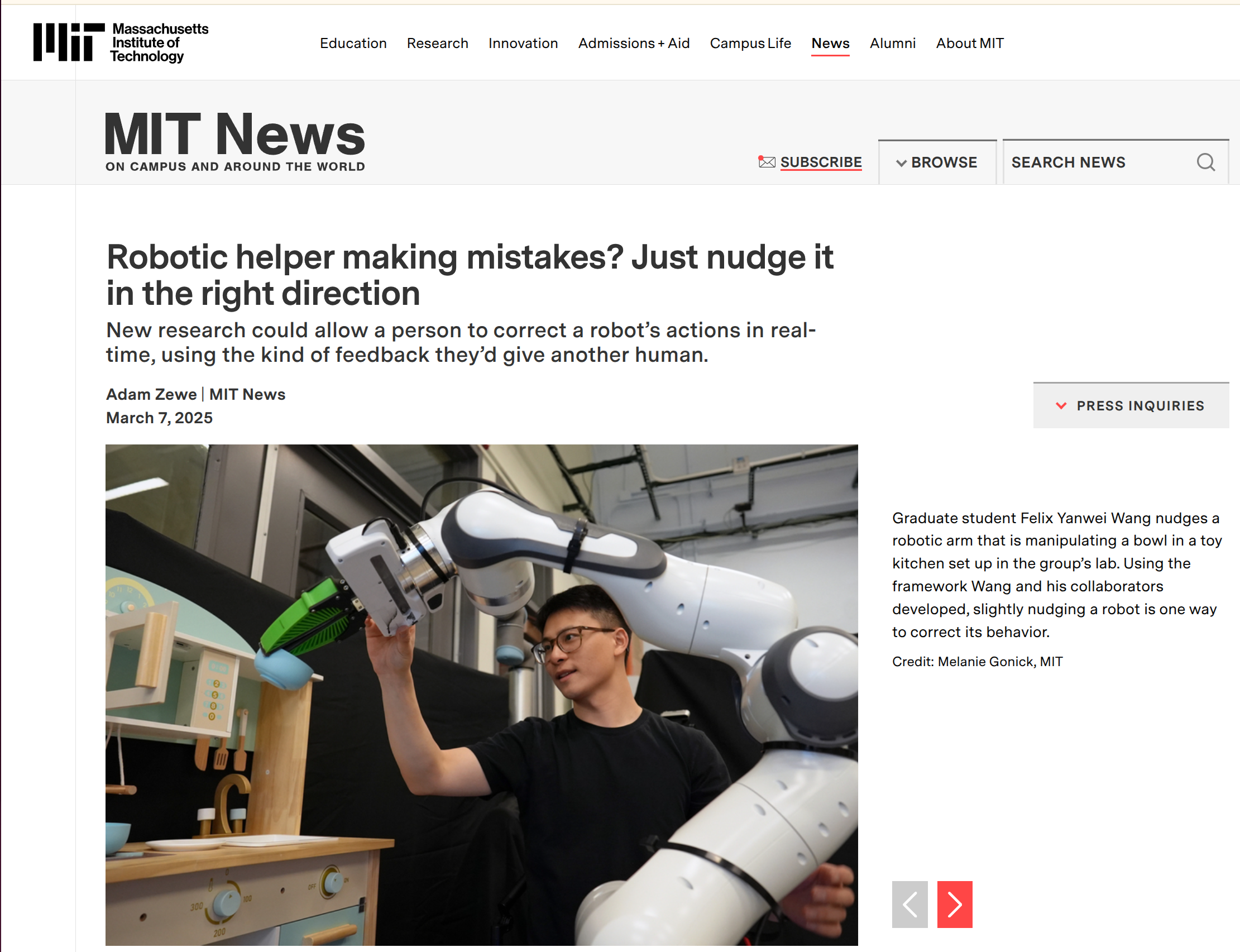 MIT News coverage of robot policy steering